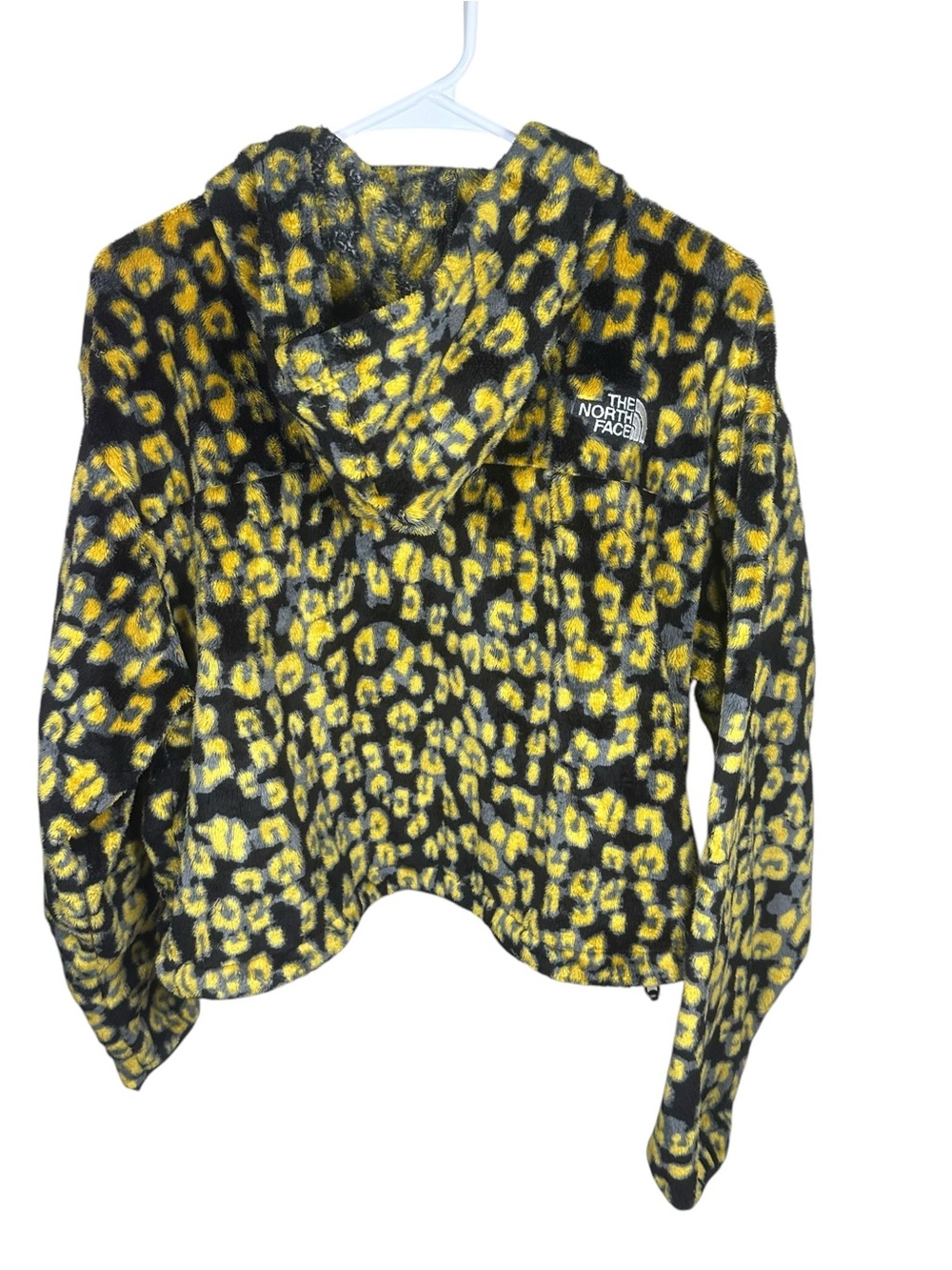 The North Face Osito Crop Hoodie Leopard Yellow Black Outdoor Cozy Gorpcore XL - Picture 5 of 12